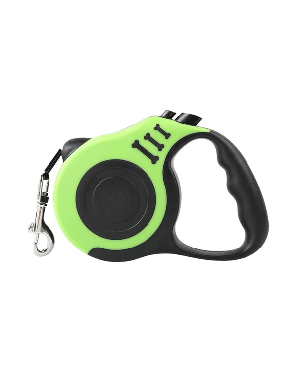 Retractable dog leash green with anti-slip handle and metal clasp