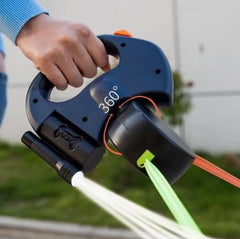 Double Retractable Dog Leash 360 with poop holder and LED light