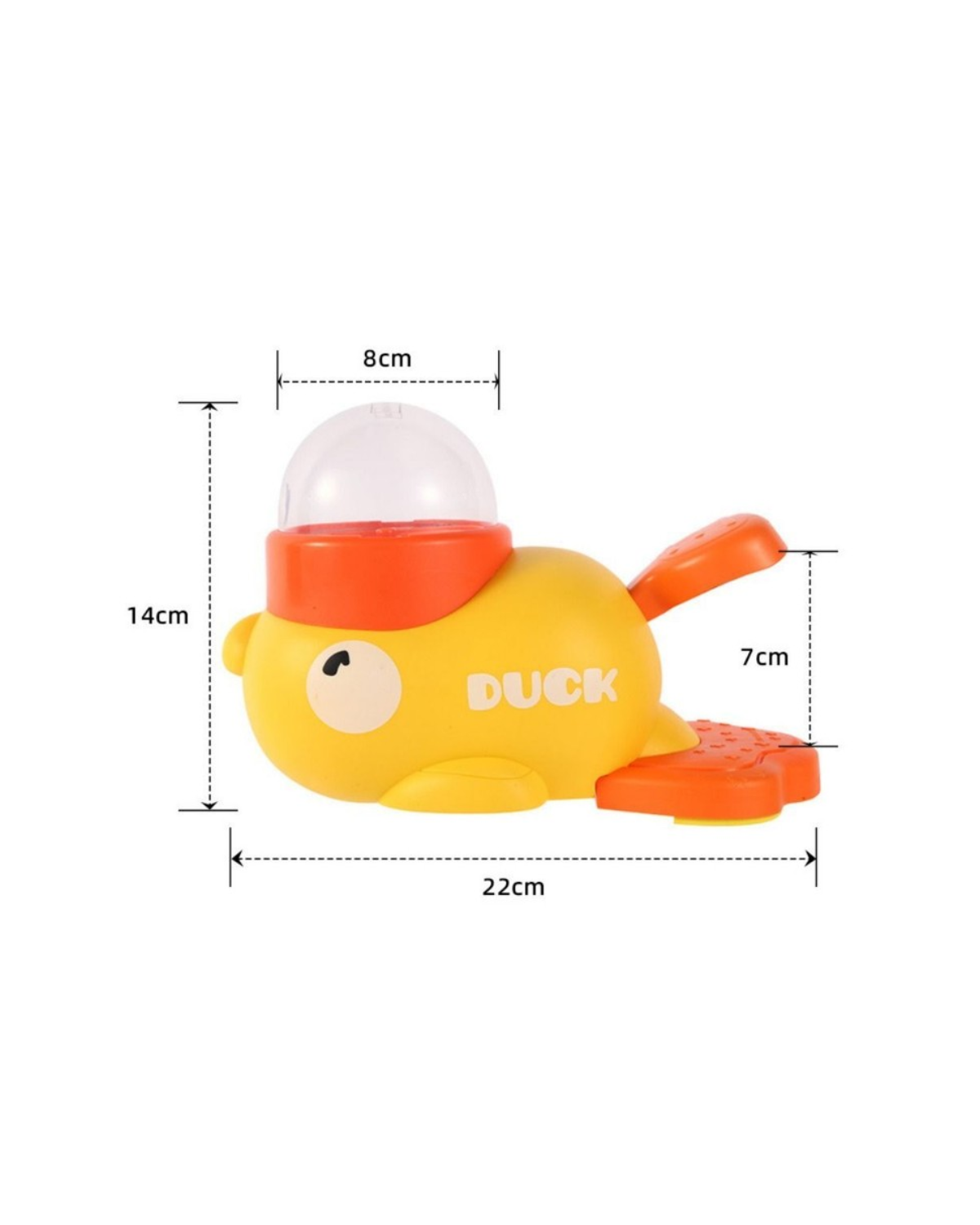 Duck treat dispenser dimensions 22cm by 14cm with 8cm dome