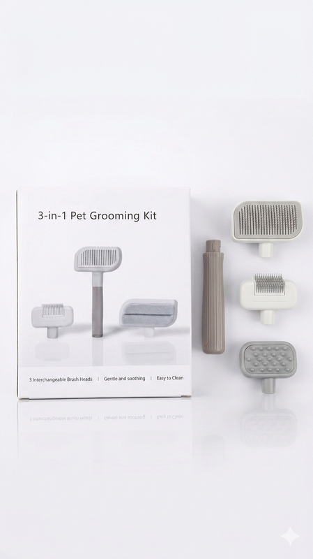 3-in-1 Pet Grooming Kit with interchangeable brush heads