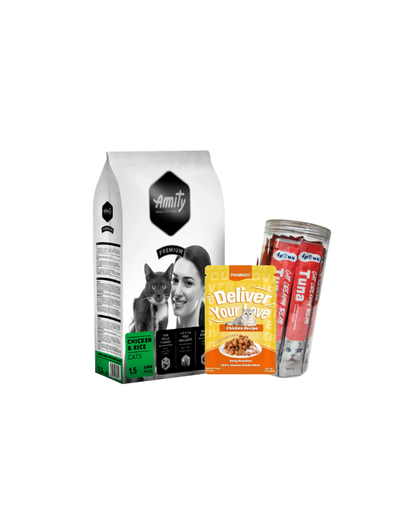 Amity Cat Food 1.5kg + PetMetro & 4Paws Treats Bundle