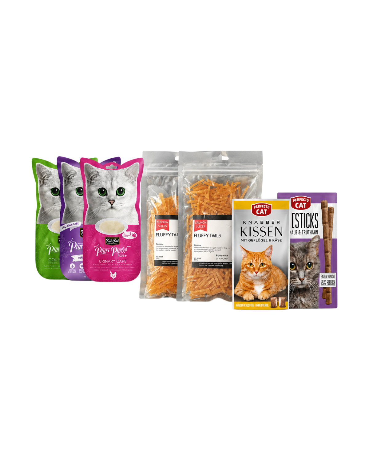 Cat Treats Variety Bundle - Purr Puree, Fluffy Tails & Perfecto Cat