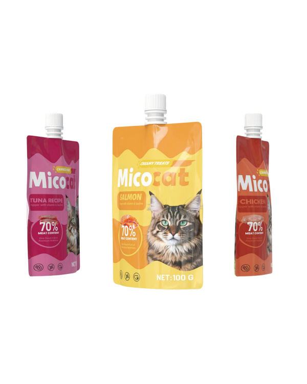 Micocat Creamy Meat Pouch range - Salmon, Chicken, Tuna 100g