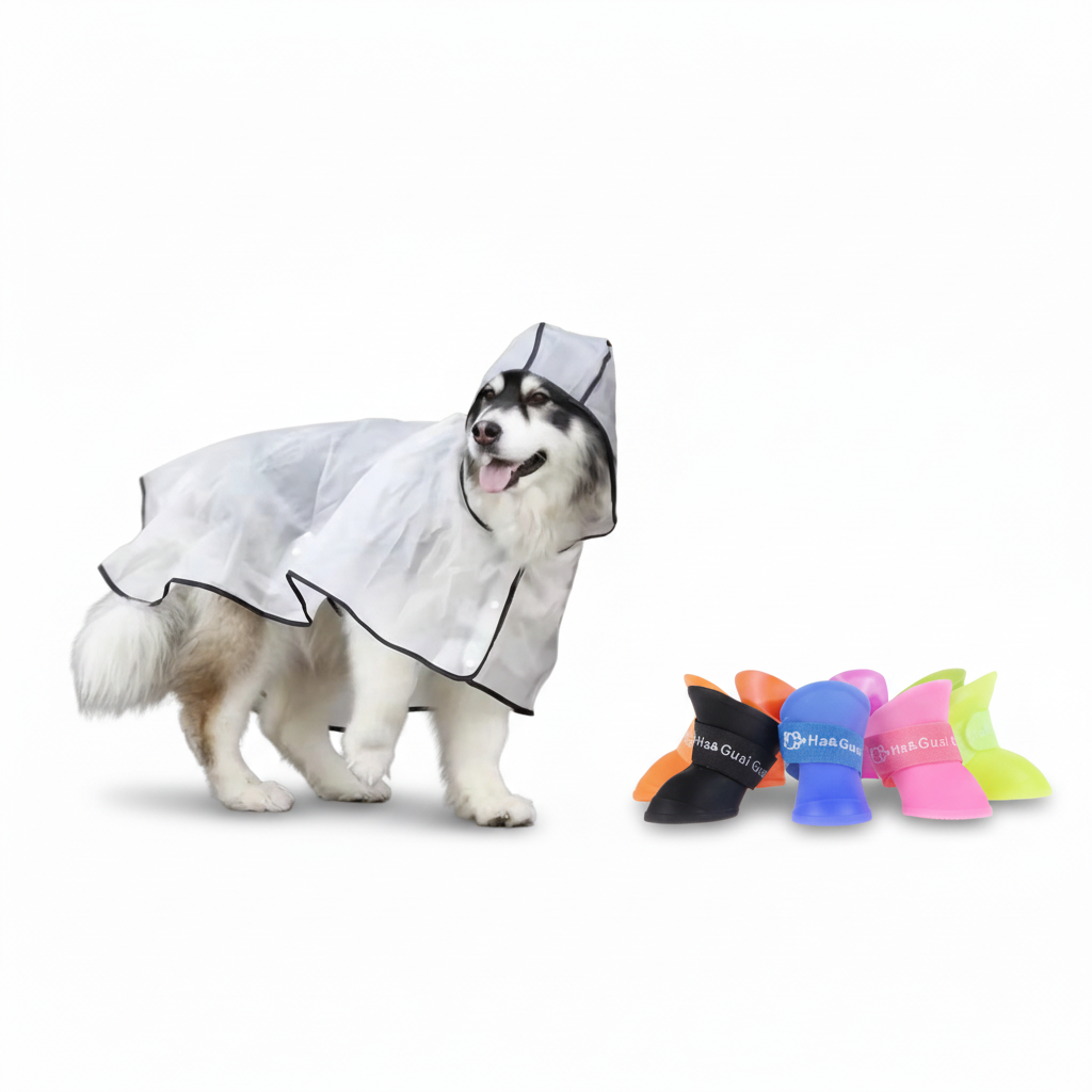Dog raincoat and waterproof boots bundle